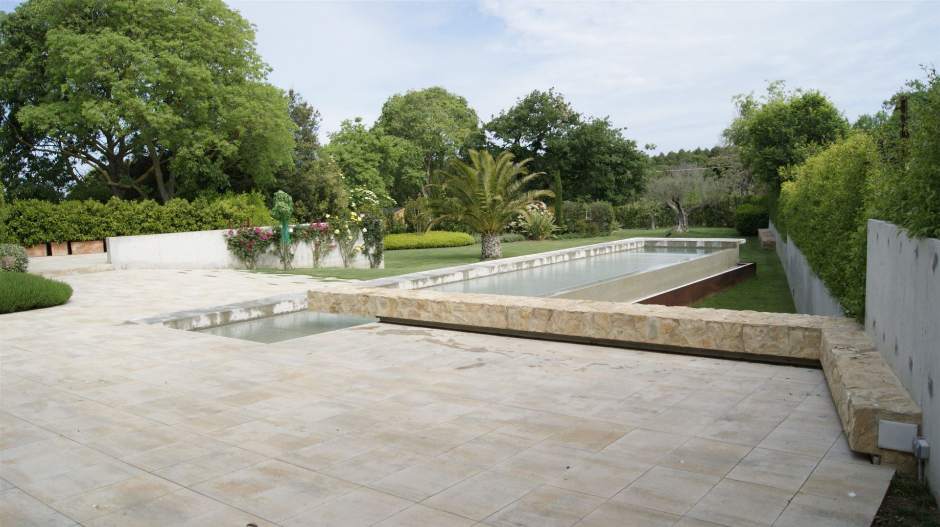 Piscina alargada rodeada de vegetación